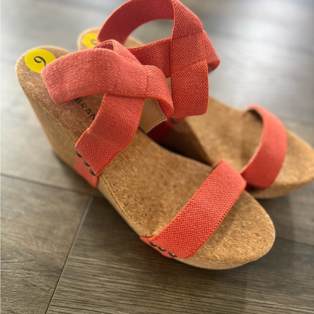 Lucky Brand Coral Wedges with Crisscross Straps